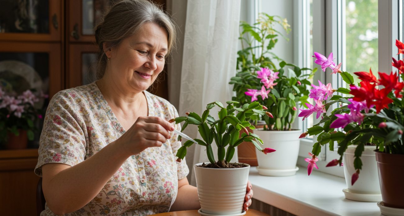 Декабристу в конце весны — необходимо: 1 пипетка под корень — и шлюмбергера покроется облаком тропических бутонов
