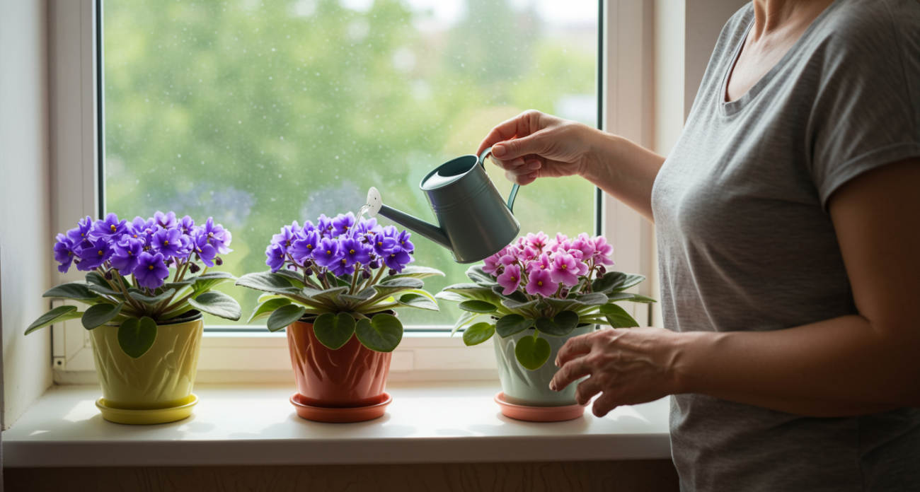 Лью в горшок в июне — и фиалка становится роскошной: цветёт так, словно на выставку готовится — бутонизация будет эталонной