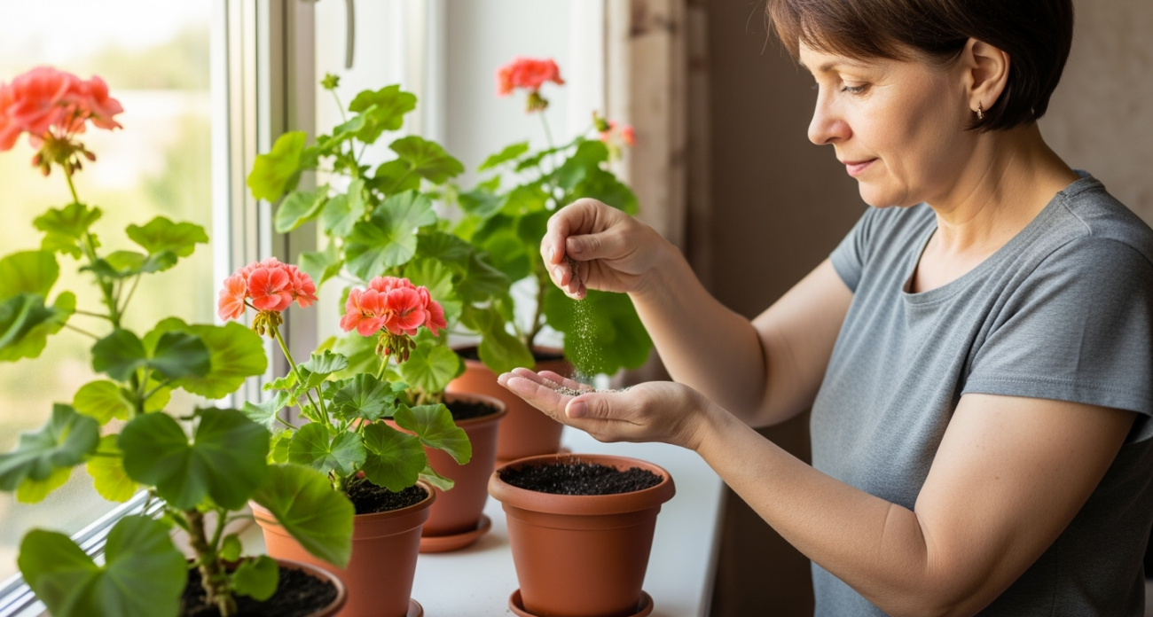 Щепотку в горшок в июле — и герань преобразилась: листва остается зеленой, а бутоны появляются даже на молодых черенках