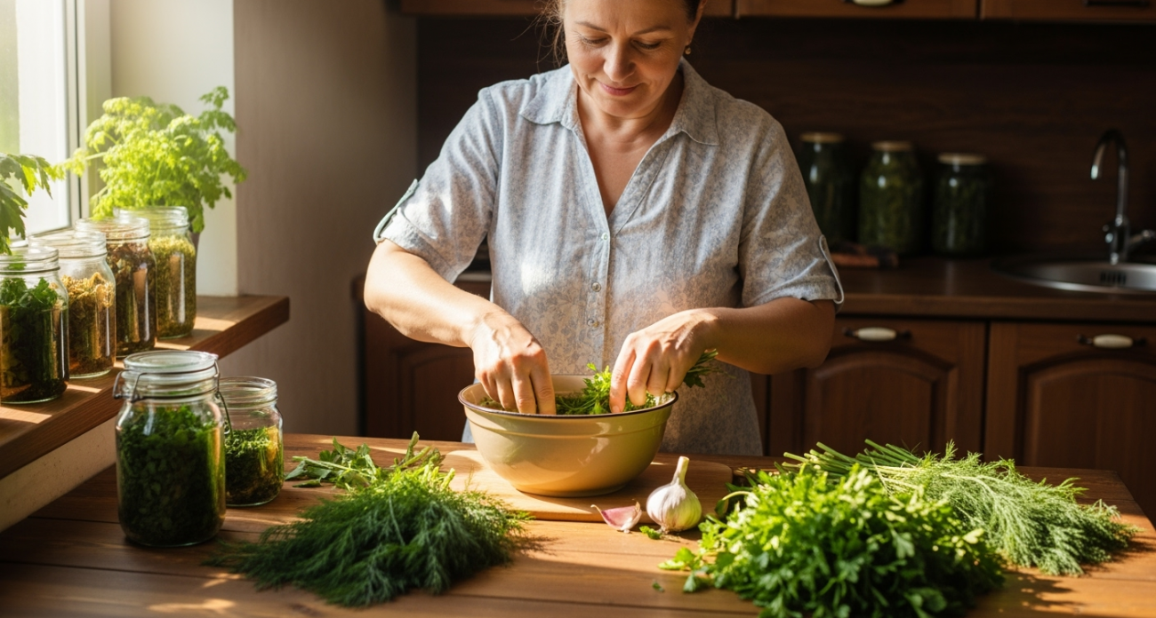 Зелень больше не морожу и не сушу на зиму: готовлю из укропа, петрушки и чеснока ароматную приправу, хранится годами