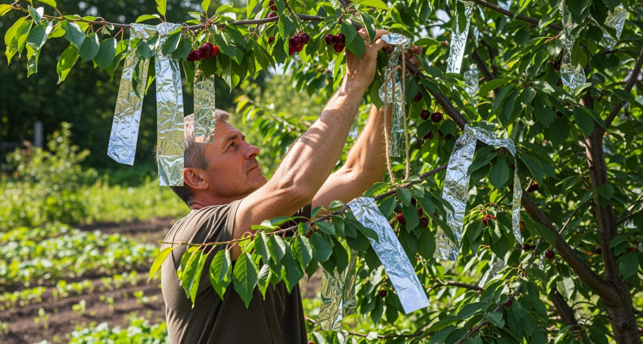 Развешиваю фольгу на плодовые деревья: и эстетично, и польза огромная
