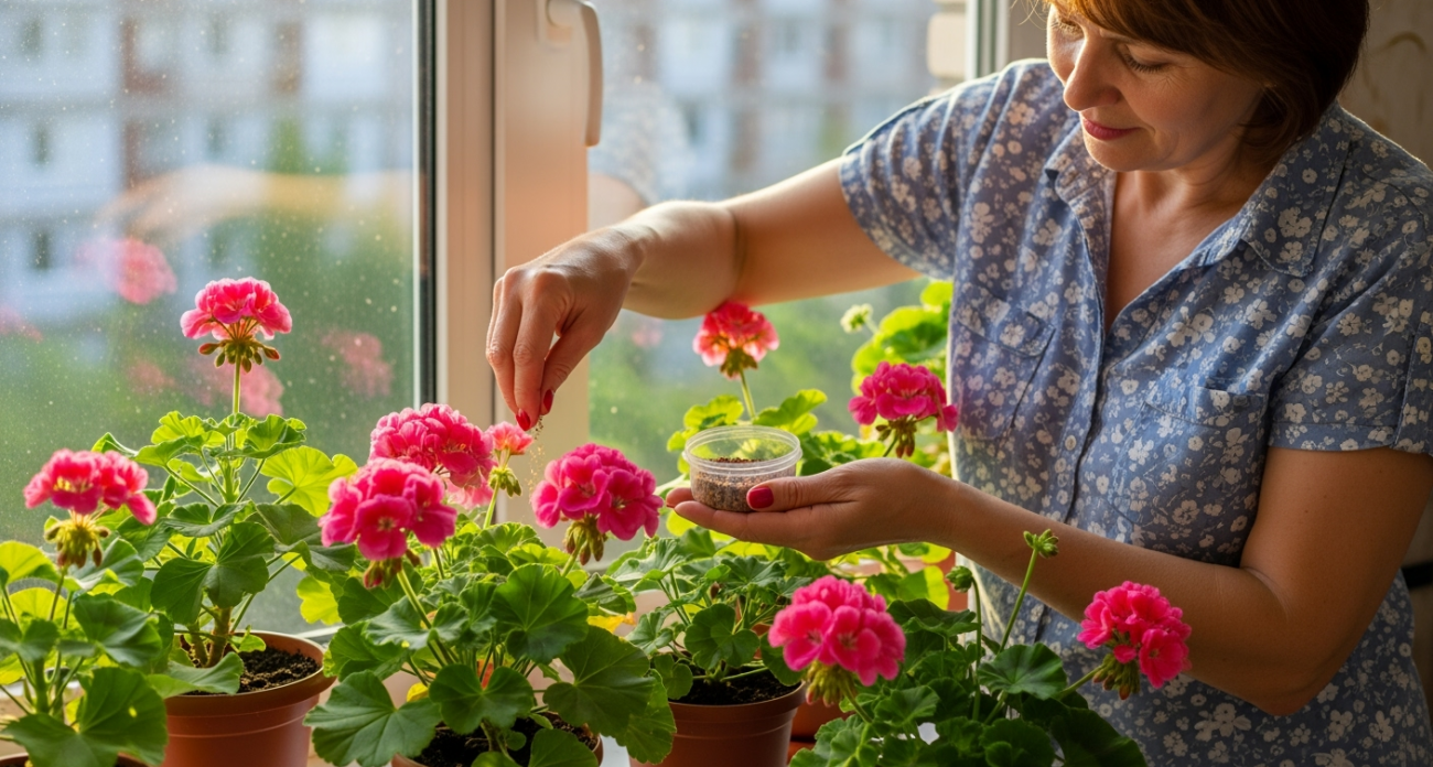 Щепотку в горшок в августе — и герань преобразилась: листва остается зеленой, а бутоны появляются даже на молодых черенках