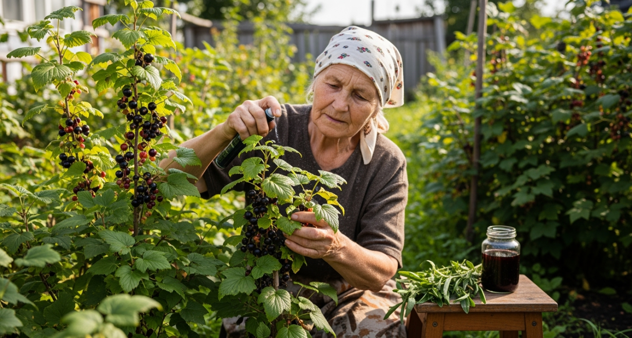 Обновляю черную смородину старинным методом травознаев. 1 горькая настойка защищает от тли до 40 дней