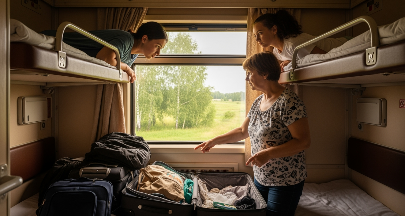 Еду в поезде из Крыма в Питер: соседка сверху ведет себя странно из-за багажа