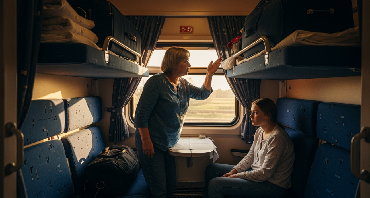 Еду в поезде из Крыма в Питер: соседка сверху ведет себя странно из-за места для багажа