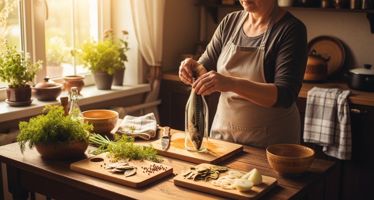 Скумбрия в бутылке как копченая: простой способ без химии - просто залейте тушку маринадом