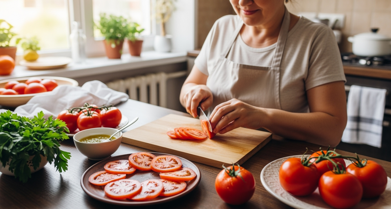 Секрет идеальной закуски из помидоров: простая заправка превращает обычные кружочки в деликатес за 30 минут