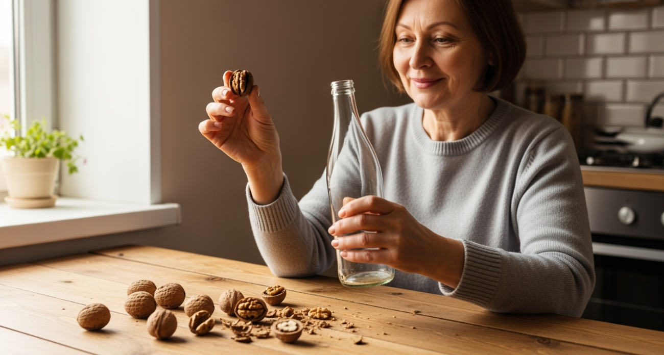 Чищу грецкие орехи бутылкой: ядрышки остаются целыми, а крошек нет - легче семечек