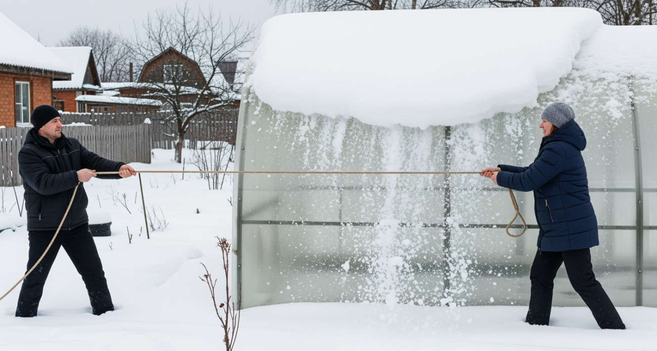 Дедовский метод убрать снег с теплицы без усилий работает лучше современных способов