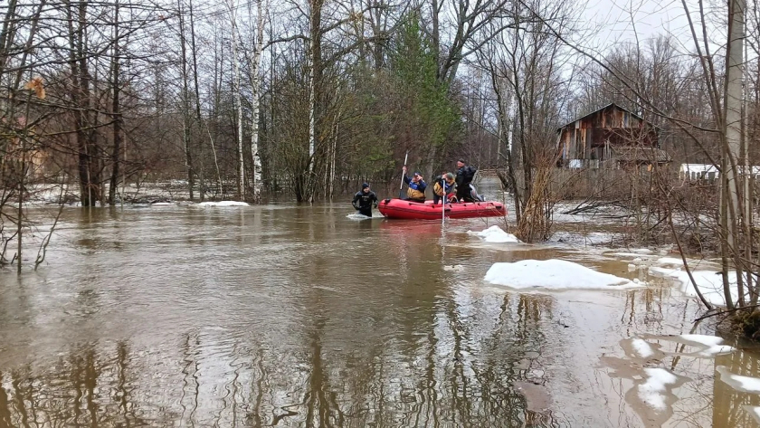 Семью с детьми эвакуировали на лодке из затопленного поселка в Медведевском районе