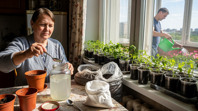 Вся рассада сразу пошла столбами: щепотка на 1 литр  томаты с огурцами сказали спасибо