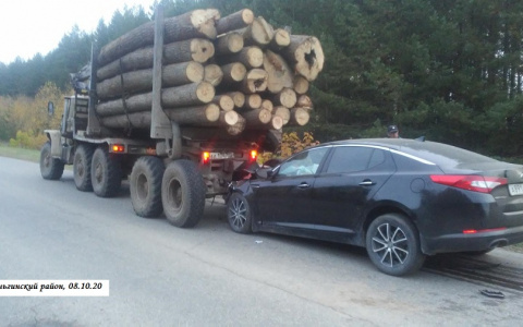 Иномарка въехала в лесовоз на трассе Марий Эл