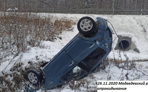 В Марий Эл на трассе легковушка "улетела" в кювет