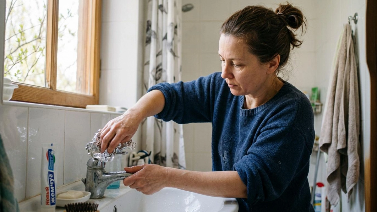 Легким движением фольги: за 1 минуту отмываю все краны в доме без капли химии