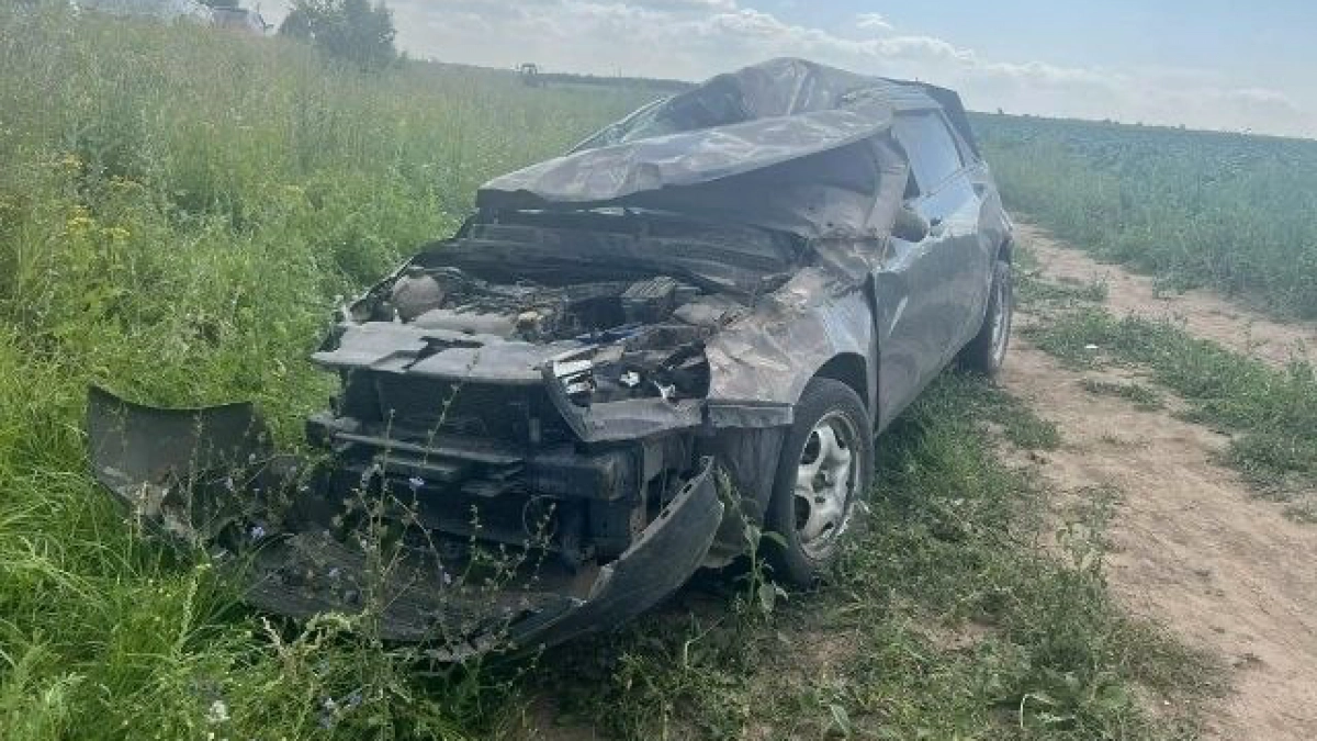 В Горномарийском районе Лада опрокинулась в кювет: пострадали двое