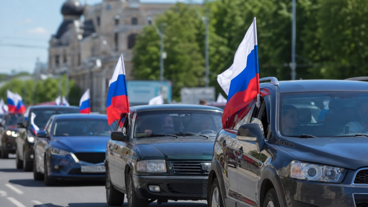 В Йошкар-Оле ко Дню флага России прошел автопробег с участием более 15 машин