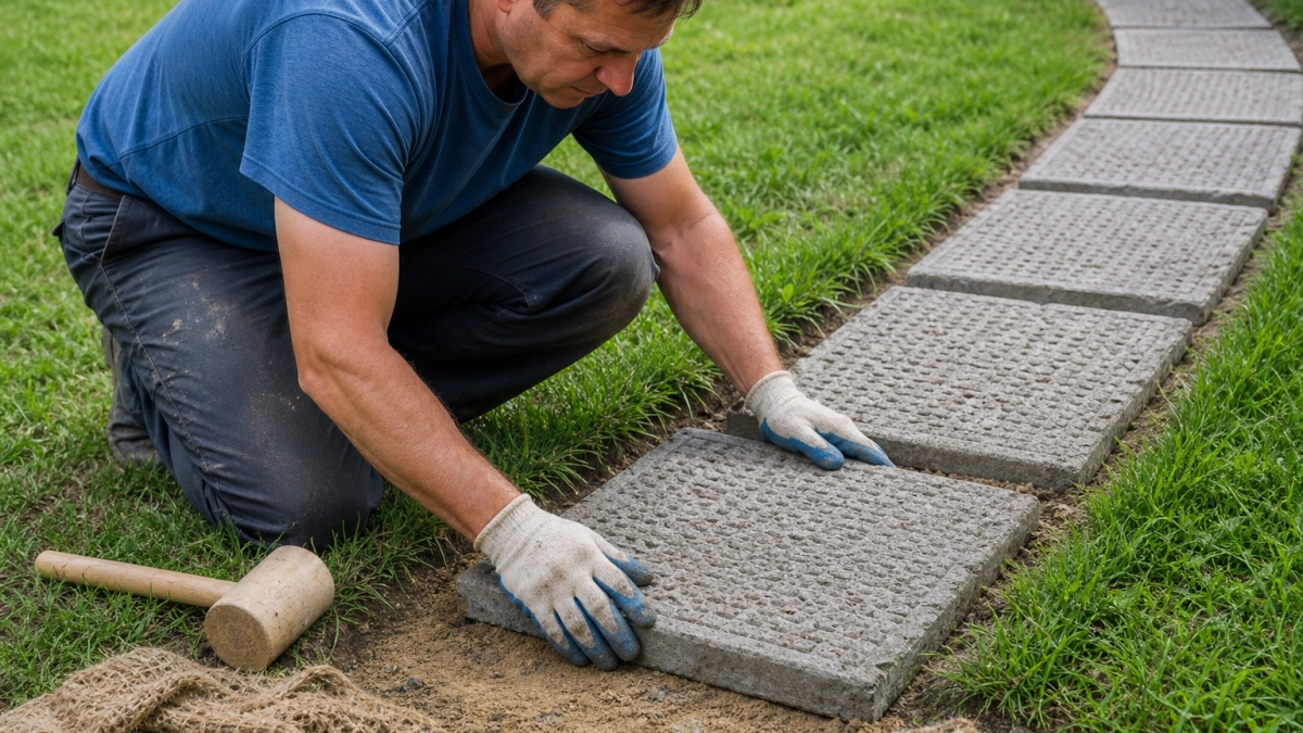 Заказала джутовые коврики, но не под обувь: обмакнула в цементе и наляпала классные дачные дорожки