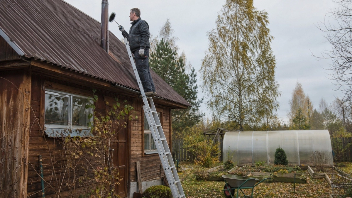 Труба вытряхивает сажу, словно пыль из старого ковра: простая деревенская техника улучшить печную тягу