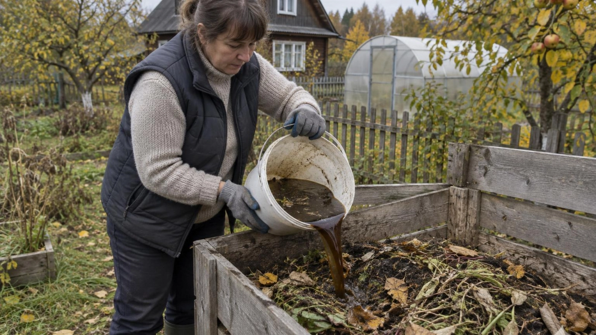 Компостная куча пыхтит как котёл плодородия: в октябре заливаю в неё жижу — к весне земля словно сливочное масло