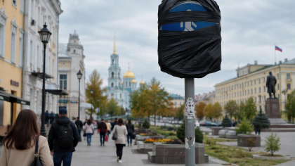 В Йошкар Оле на Патриаршей площади временно зачехлили знак Пешеходная зона