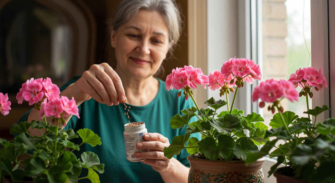 Крошку в горшок  и герань сразу преобразилась: листва не желтеет, а бутоны появляются даже на молодых черенках