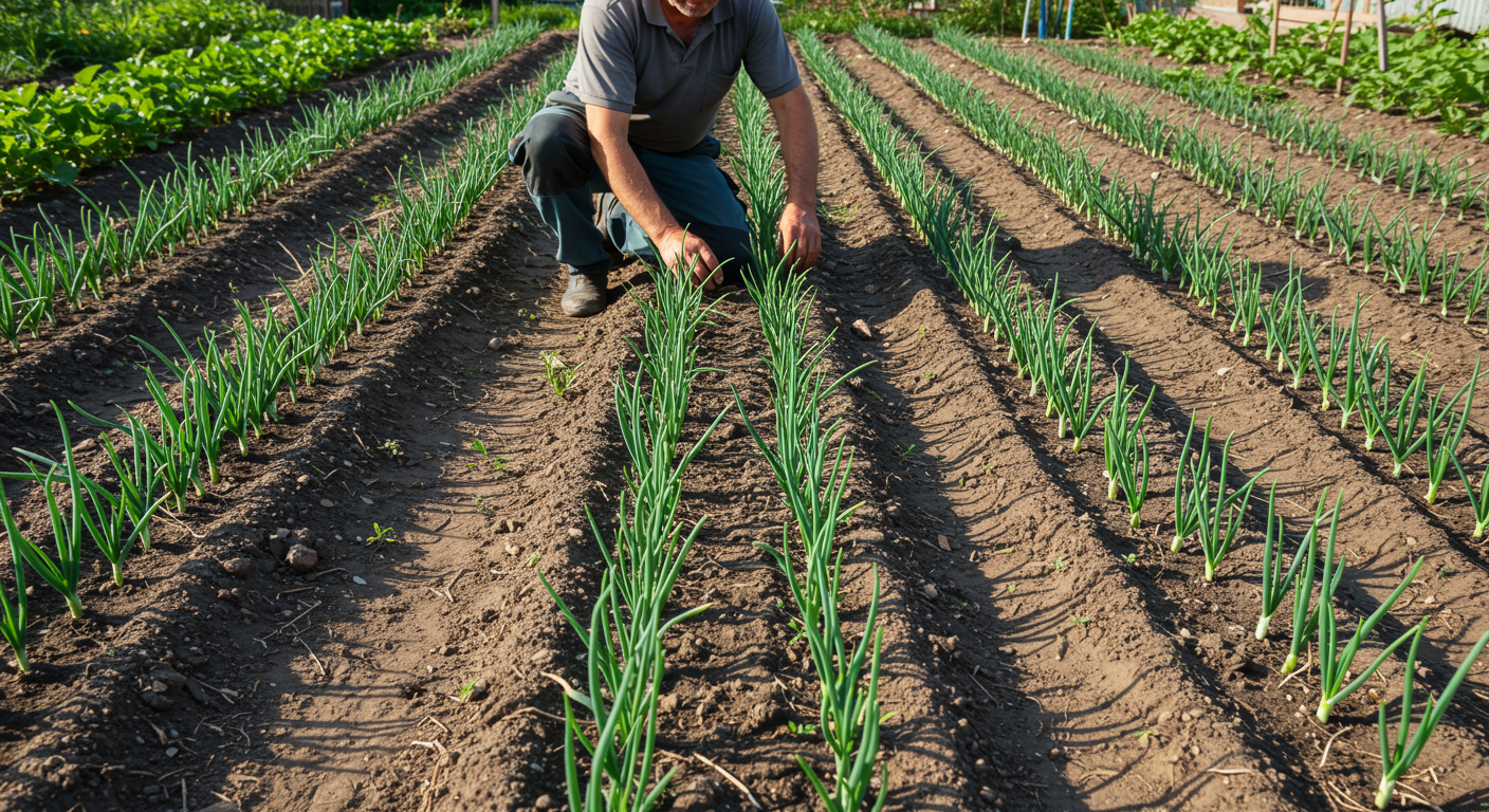Чтобы лук не пошел в стрелку — важный секрет: 50 гр. на ведро — и головки крупные, а перья нежные